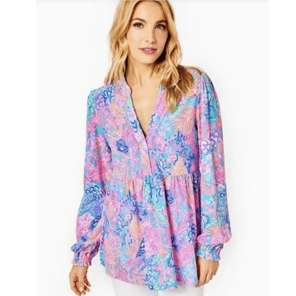 Lilly‎ Pulitzer Winona Knit Top Blouse Multi Splendor in the Sand Size M Tunic